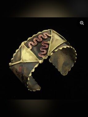 Mixed Metal Decorative Cuff Bracelet in Gold and Copper Tones